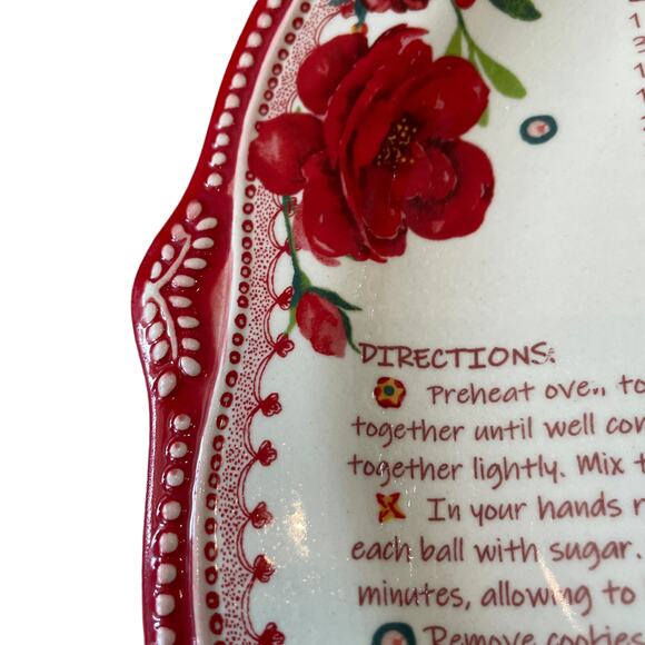 PIONEER WOMAN Cheerful Rose Holiday Cookie Recipe Sharing Plate Platter 12in RED - Picture 3 of 10